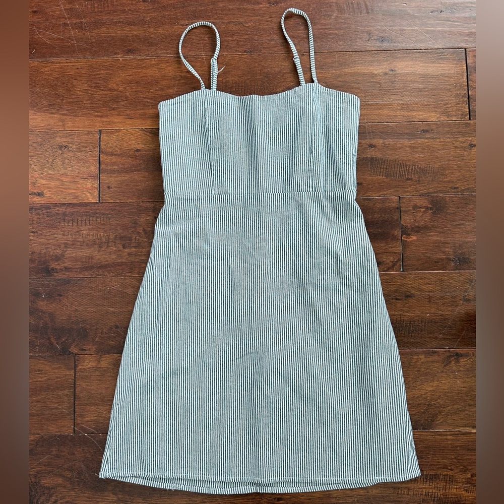 Brandy Melville Blue and White Striped Cotton Dress One Size